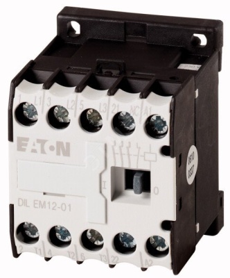 Миниконтактор 12А, управляющее напряжение 24В (AC), 1НO доп. контакт, категория применения AC-3, АС4,  DILEM12-01(24V50Hz)