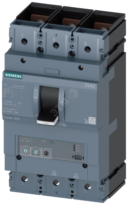 CIRCUIT BREAKER 3VA2 IEC FRAME 630 BREAKING CAPACITY CLASS C ICU=110KA @ 415 V 3-POLE, MOTOR PROTECTION ETU350M, LSI, IN=500A OVERLOAD PROTECTION IR=200A ...500A SHORT CIRCUIT PROTECTION ISD=3... 15 X IR, II=15 X IN BUSBAR CONNECTION SHUNT TRIP