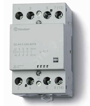 Модульный контактор 40А, 4 NO, катушка 230В AC/DC, Механический индикатор, Контакты AgSnO2 (22.44.0.230.4310)
