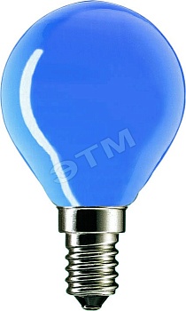 Лампа накаливания декоративная ДШ цветная 15вт P45 E14 B синяя (33255450)