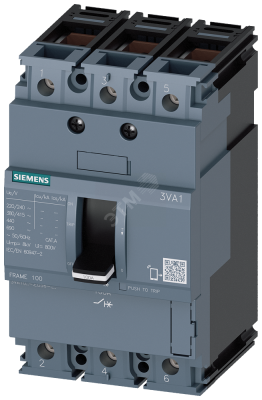 Выключатель в литом корпусе 3VA1 IEC типоразмер 100 класс отключающей способности N ICU=25кА 415В 3P TM210 FTFM IN=40A