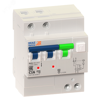 Выключатель автоматический дифференциального тока АВДТ с защитой от сверхтоков 2П 16А 10мА AC OptiDin VD63-21C16-A-УХЛ4