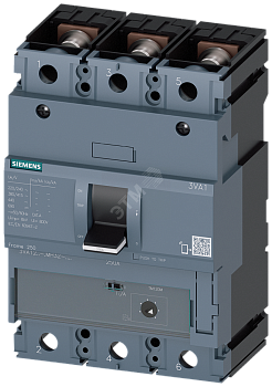 CIRCUIT BREAKER 3VA1 IEC FRAME 250 BREAKING CAPACITY CLASS H ICU=70KA @ 415 V 3-POLE, MOTOR STARTER PROT. TM120M, AM, IN=200A WITHOUT OVERLOAD PROTECTION SHORT CIRCUIT PROTECTION II=6...14 X IN BUSBAR CONNECTION SHUNT TRIP (STL) 110-127 V DC, AC