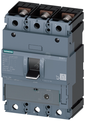 CIRCUIT BREAKER 3VA1 IEC FRAME 250 BREAKING CAPACITY CLASS H ICU=70KA @ 415 V 3-POLE, MOTOR STARTER PROT. TM120M, AM, IN=200A WITHOUT OVERLOAD PROTECTION SHORT CIRCUIT PROTECTION II=6...14 X IN BUSBAR CONNECTION SHUNT TRIP (STL) 110-127 V DC, AC