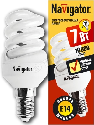 Лампа энергосберегающая КЛЛ 7/840 E14 D34x84 спираль (94096 NCL-SF10)