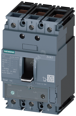 Выключатель в литом корпусе 3VA1 IEC типоразмер 160 класс отключающей способности S ICU=36кА 415В 3P TM240 ATAM IN=80A