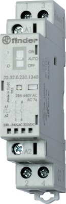 Контактор модульный 2NO 25А контакты AgNi катушка 12В АС/DC 17.5мм IP20 переключатель Авто-Вкл-Выкл+механический индикатор/LED (1шт) (22.32.0.012.1340PAS)