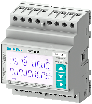 SENTRON, измерительный инструмент, 7KT PAC1600, LCD, L-L: 400 V, L-N: 230 V, 5 A, DIN-рейка, 3-фаз., M-bus + MID, прямая / активная / реактивная (7KT1664)