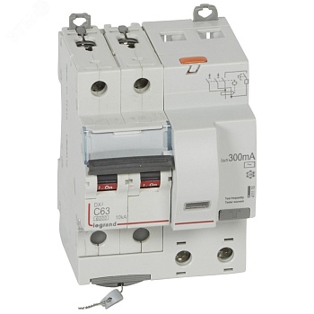 Выключатель автоматический дифференциального тока DX3 2П C63А 300MА-АC 4м
