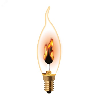 LED Лампа декоративная с типом свечения эффект пламени светодиодная.Форма свеча на ветру прозрачная IL-N-CW35-3/RED- FLAME/E14/CL