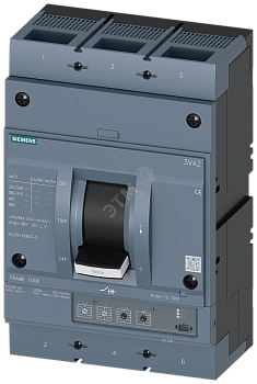 CIRCUIT BREAKER 3VA2 IEC FRAME 1000 BREAKING CAPACITY CLASS M ICU=55KA @ 415 V 3-POLE, LINE PROTECTION ETU350, LSI, IN=1000A OVERLOAD PROTECTION IR=400A ...1000A SHORT CIRCUIT PROTECTION ISD=1,5... 10 X IR, II=10 X IN BUSBAR CONNECTION SHUNT TRI