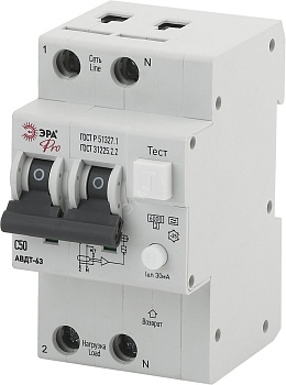 Автоматический выключатель дифференциального тока Pro NO-902-04 АВДТ 63 (А) C50 30mA 6кА 1P+N ЭРА