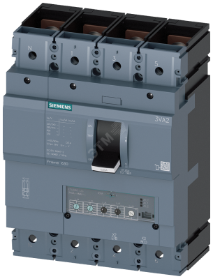 CIRCUIT BREAKER 3VA2 IEC FRAME 630 BREAKING CAPACITY CLASS M ICU=55KA @ 415 V 4-POLE, LINE PROTECTION ETU330, LIG, IN=630A OVERLOAD PROTECTION IR=250A ...630A SHORT CIRCUIT PROTECTION Ii=1,5...9x In NEUTRAL PROTECTION ADJUSTABLE(OFF,50%,100%) GR