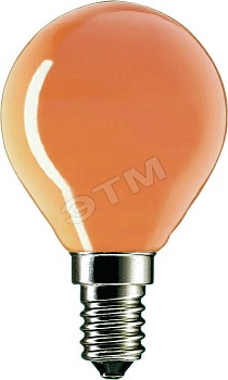 Лампа накаливания декоративная ДШ цветная 15вт P45 E14 O оранжевая (33265350)