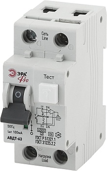 Автоматический выключатель дифференциального тока Pro NO-901-86 АВДТ 63 (А) C32 30mA 6кА 1P+N ЭРА