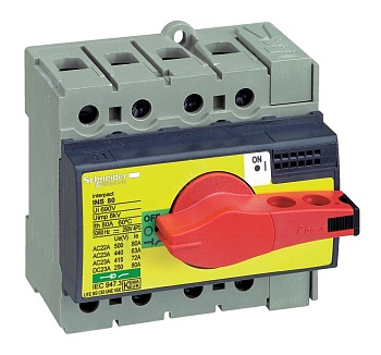 Выключатель-разъединитель INS40 3p красная рукоятка/желтая панель