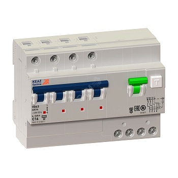 Выключатель автоматический дифференциального тока АВДТ с защитой от сверхтоков 4П 25А 10мА AC OptiDin VD63-41C25-A-УХЛ4